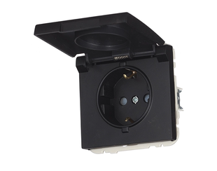 Розетка 1-на з кришкою 2P+Z, ШУКО Efapel Apolo 16А, 250V чорний матовий (50634 TPM) 50634 TPM фото