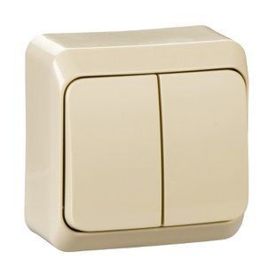 Вимикач двохклавишний "PRIMA" зовн. вст. беж (WDE001150) WDE001150 фото