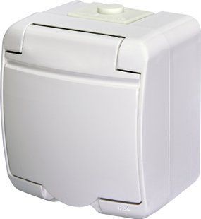 Розетка 1-я (Schuko) (біла кришка) (IP44/54) RHE-1s (4668015) 4668015 фото