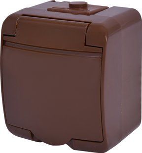 Розетка 1-я (Schuko) (коричн. кришка) (IP44/54) RHE-1s-KR (4668050) 4668050 фото