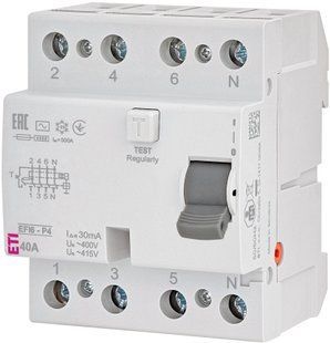 Реле диференціальне (УЗО) EFI6-P4 40 / 0,03 тип AC (6kA) (2061652) 2061652 фото