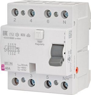 Реле диференціальне (УЗО) EFI6-P4 40 / 0,03 тип AC (10kA) (2061612) 2061612 фото
