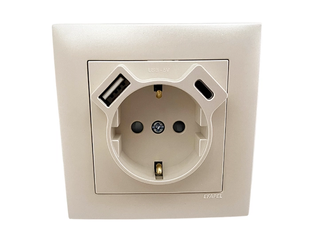 Розетка 2P+E 230V/16A з зар.прист. USB тип A+C Efapel Logus металік перламут. (21137 TPE) 21137 TPE фото