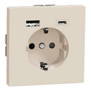 Розетка з заземленням зі шторками та USB тип A+C 16А SysD сахара (MEG2367-6033) MEG2367-6033 фото