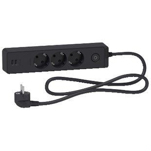 Подовжувач 3 роз з заз.+2*USB чорн 1.5 м (ST943U1B) ST943U1B фото