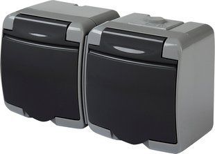 Розетка 2-на з з/к Schuko RHE-2s-SRG (сіра/графіт. кришка, IP54) (4668107) 4668107 фото