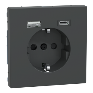 Розетка з заземленням зі шторками та USB тип A+C 16А SysD антрацит (MEG2367-6034) MEG2367-6034 фото