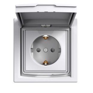РОЗЕТКА IP44 З КРИШКОЮ, З ЗАЗЕМЛЕННЯМ, З ЗАХИСНИМИ ШТОРКАМИ, БІЛА ASFORA (EPH3100321) EPH3100321 фото