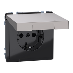 Розетка з кришкою IP44 заземленням та зі шторками 16А SysD нікель (MEG2314-6050) MEG2314-6050 фото