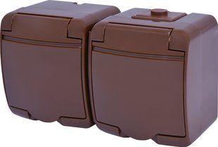 Розетка 2-я (Schuko) (коричн. кришка) (IP44/54) RHE-2s-KR (4668052) 4668052 фото