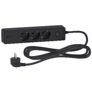 Подовжувач 3 роз. з заз.+2*USB чорн. 3 м (ST943U3B) ST943U3B фото