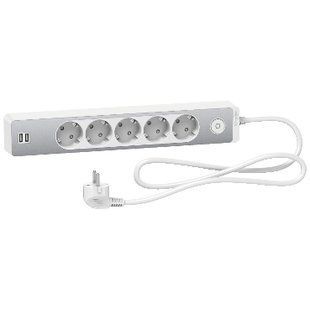 Подовж 5 роз. з заз+2*USB алюм/біл 1.5 м (ST945U1WA) ST945U1WA фото