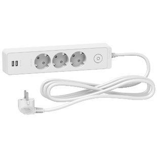 Подовжувач 3 роз. з заз.+2*USB білий 3 м (ST943U3W) ST943U3W фото