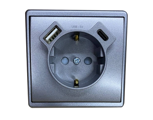 Розетка 2P+E 230V/16A з зар.прист. USB тип A+C Efapel Apolo металік графітовий (50137 TGR) 50137 TGR фото