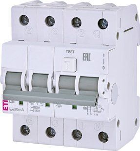 Диф. автоматичний вимикач KZS-4M 3p+N C 6/0,03 тип AC (6kA) (2174021) 2174021 фото